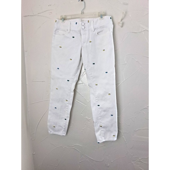 Lilly Pulitzer Worth Skinny Mini Jeans White With Tropical Fish Embroidered Sz 8 - Picture 1 of 13